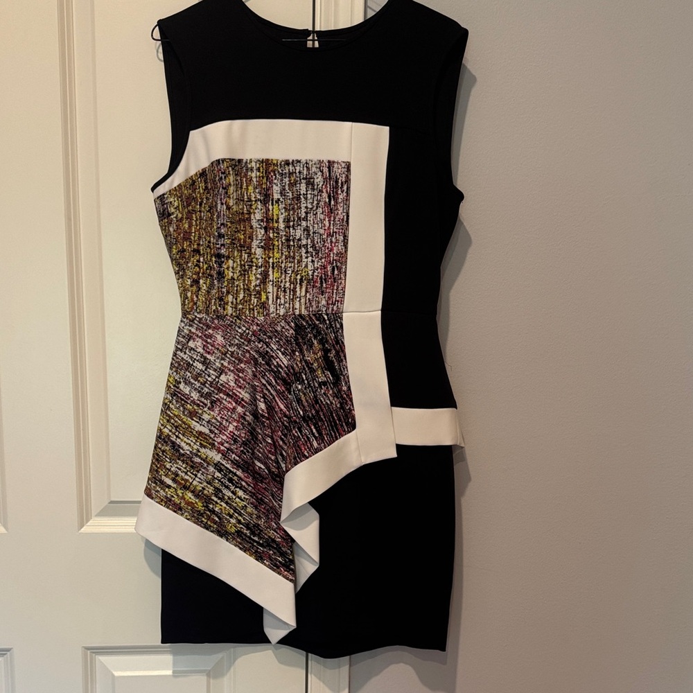 BCBGMaxAzria Black and Multicolor Asymmetrical Dress